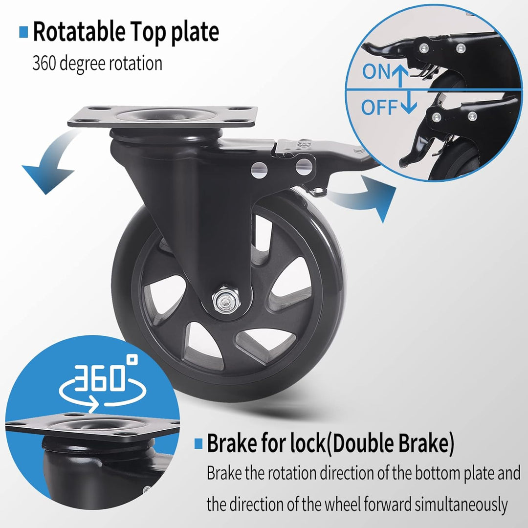 RRIUTO 4 Lenkrollen mit Bremse, 125 mm Transportrollen mit Bremse Strandkorbrollen Möbelrollen für M