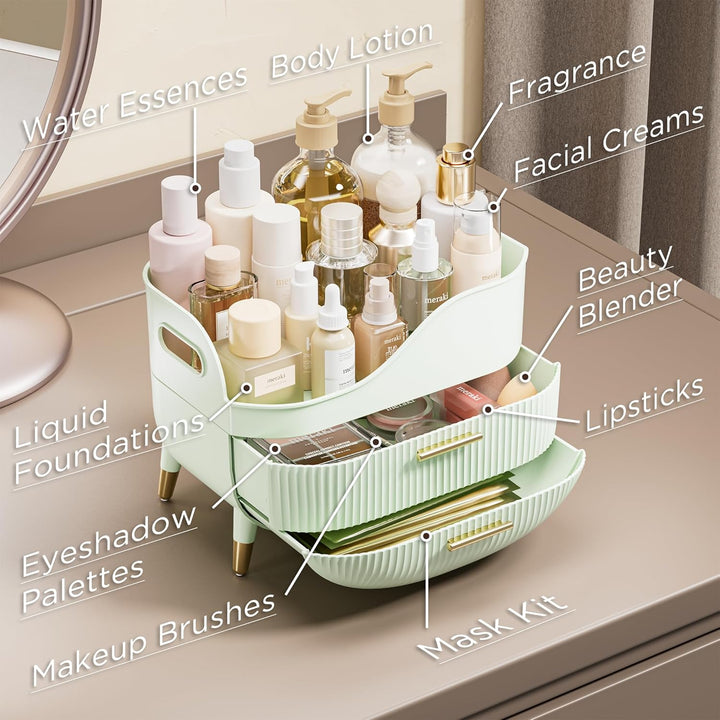 VG VISIONGOOD Make Up Organizer mit 2 Schubladen, Grosse Anti-Rutsch Schminktisch Organizer, Kosmeti