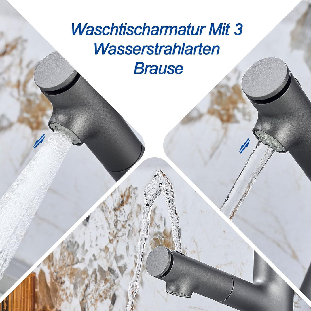 Waschtischarmatur mit Ausziehbar Brause LakeBayMZC Wasserhahn Bad,Einhebelmischer Badarmatur Waschbe