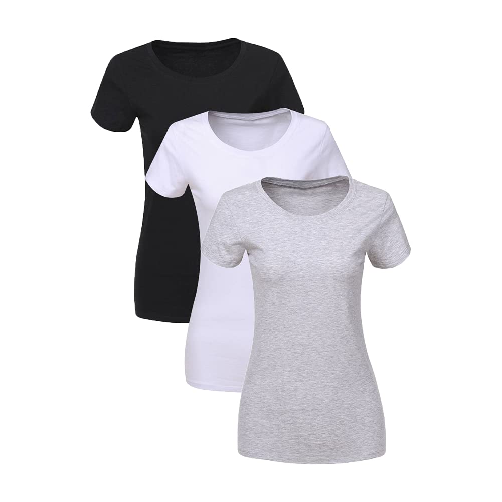LiKing Damen T-Shirt Baumwolle Kurzarm Basic Sommer Rundhals T-Shirts Oberteile Top Bluse 1/3er Pack