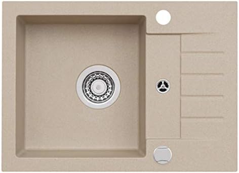 VBChome Beige Schwarz 58 x 42 cm mit Spültischarmatur Granit Einzelbecken Einbauspüle gesprenkelt re