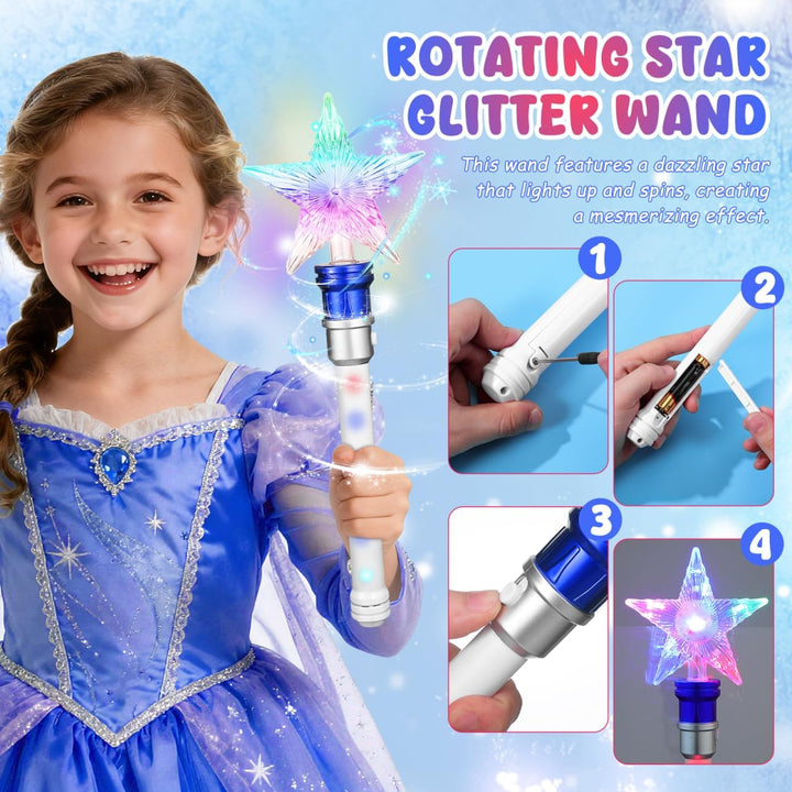 Amosfun Leuchtender Zauberstab Stern 2Er Set Led Kinder Zauberstab Leuchtend Drehbarer Glitzerstab F