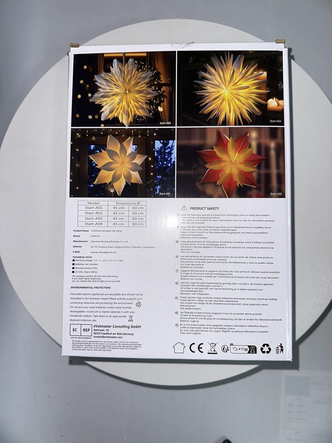 EANLOLY 45cm Stehender Weihnachtsstern Beleuchtet - LED Papierstern Weihnachten Tischlampe für Weihn