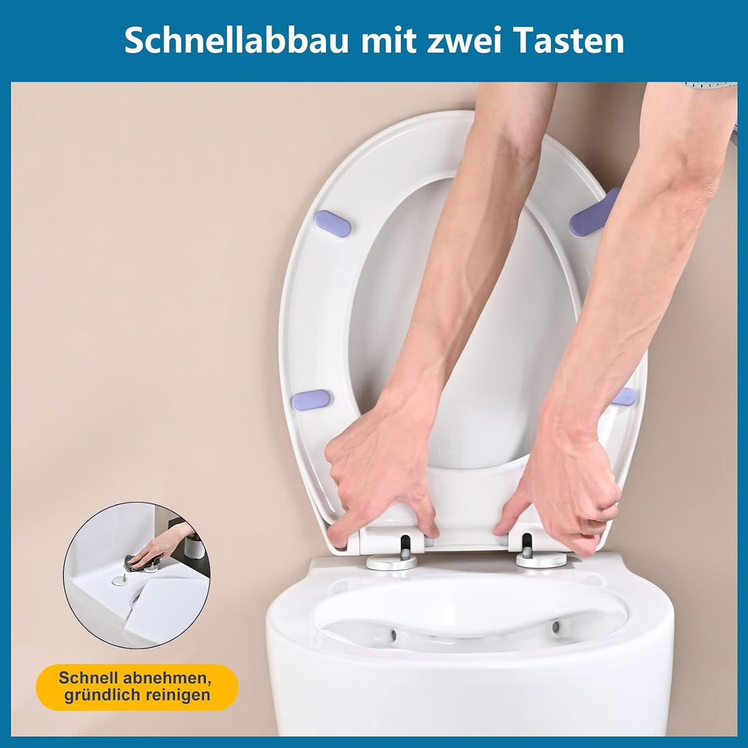 Toilettendeckel mit Absenkautomatik Oval, Weiss, WC Sitz mit Schnellverschluss - Einfach zu Reinigen