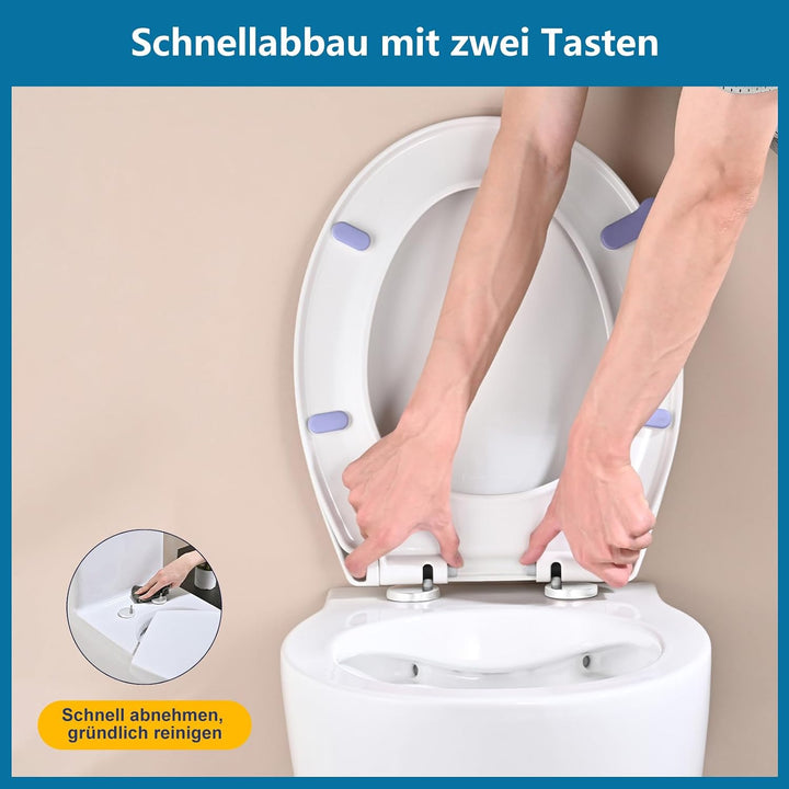 Toilettendeckel mit Absenkautomatik Oval, Weiss, WC Sitz mit Schnellverschluss - Einfach zu Reinigen