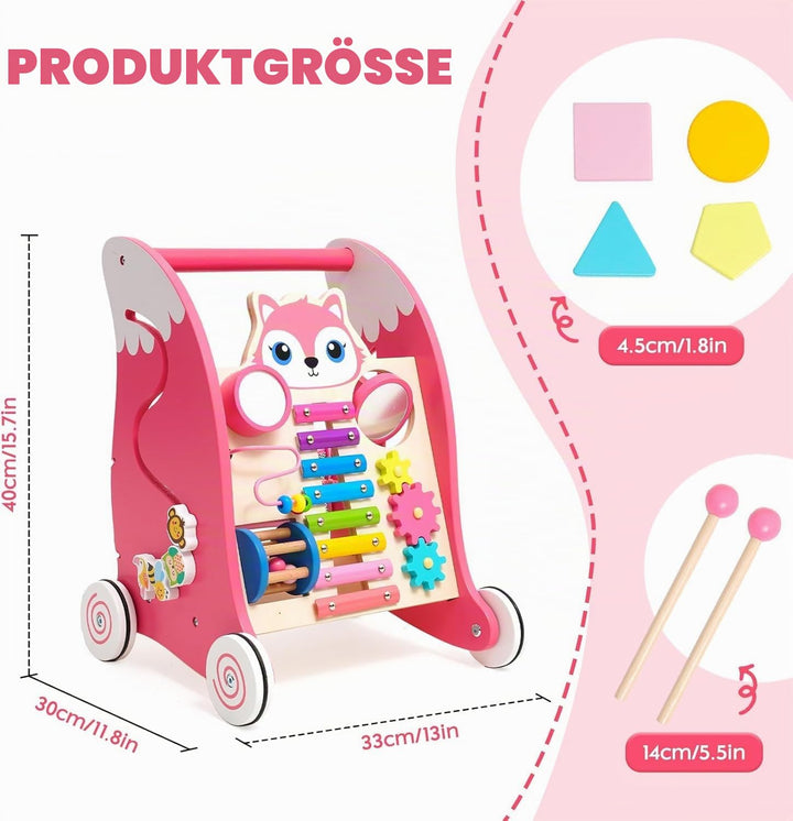 Holz Spielzeug Baby mit Multifunktional Montessori Spielzeug, Lauflernwagen mit Xylophon,Musikinstru