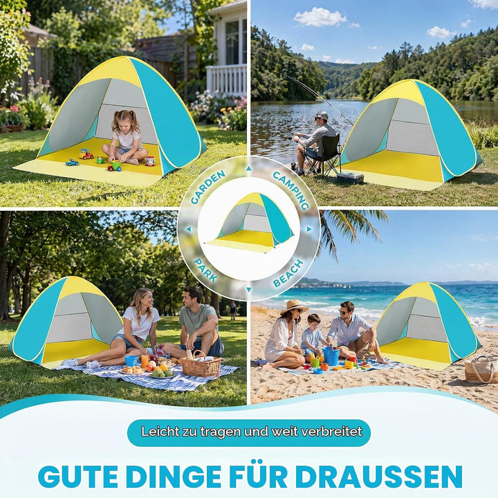 Pop Up Strandmuschel mit UV Schutz 50+, Automatisches Strandzelt Windschutz für 2-3 Personen, Wasser