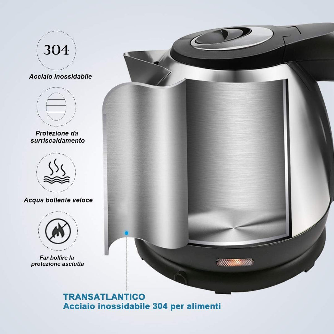 EXTRASTAR Elektrischer Wasserkocher, 1,2 l, 1630 W, Edelstahl, automatische Abschaltung, 360° drehba