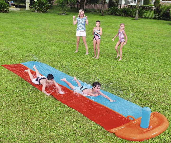 Bestway H2oGo Doppel- Wasserrutsche mit Ziel -Fontaine 1,2,3 Go! 549 cm Zweispuriger Dragstrip, Zwei