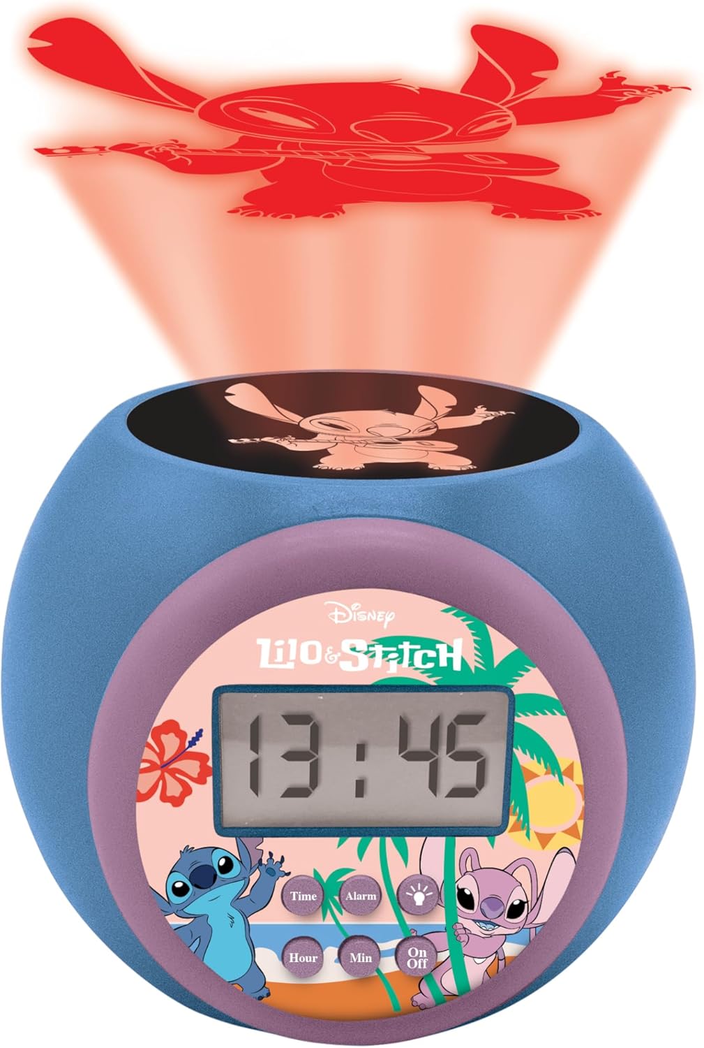 Lexibook, Disney Stitch, Projektionswecker mit Schlummerfunktion und Alarmfunktion, Nachtlicht mit T