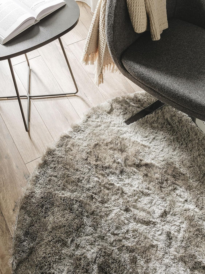 benuta Shaggy Hochflor Teppich Whisper Durchmesser 80 cm rund, Kunstfaser, Grau Rund Grau 80 cm rund