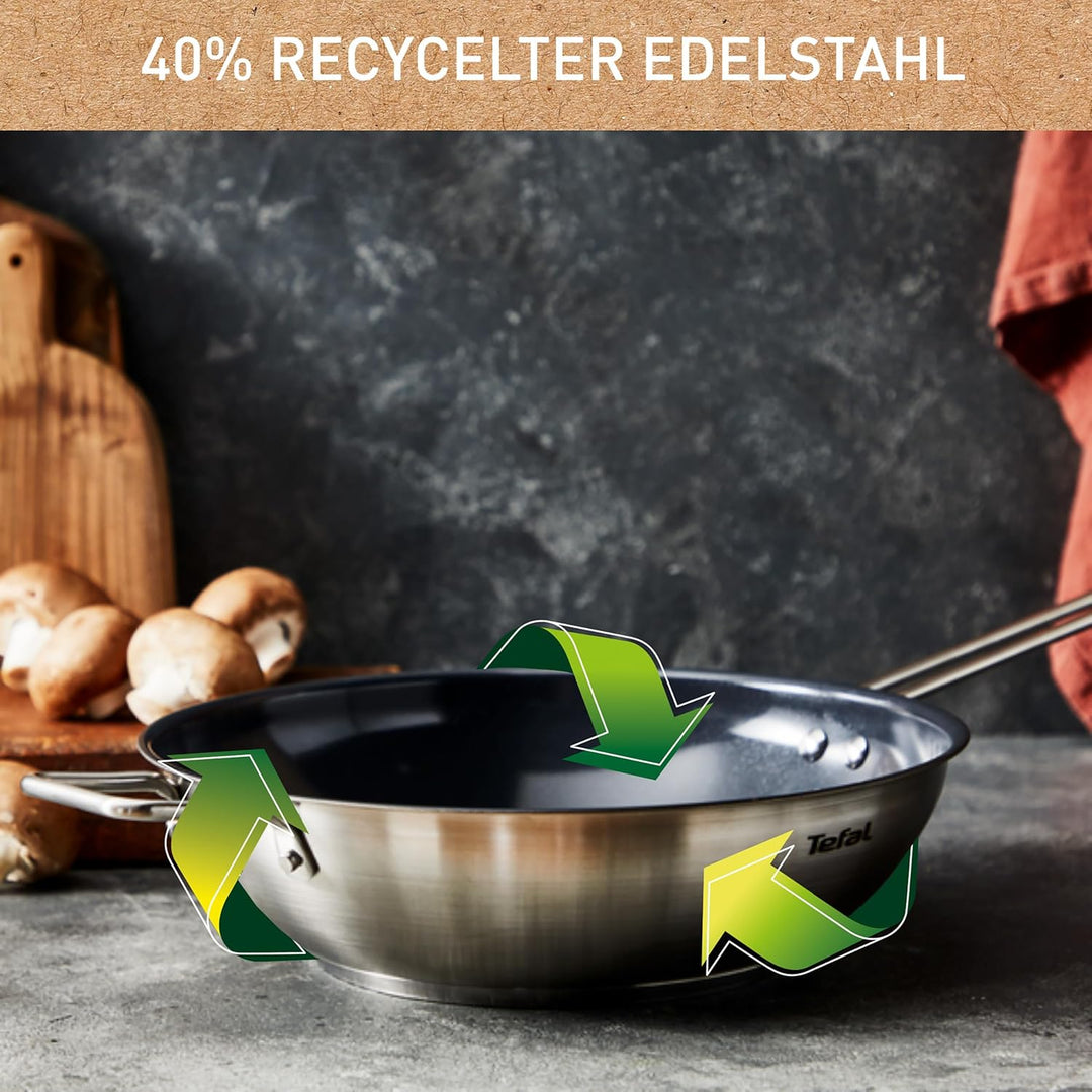 Tefal Nordica Edelstahl-Wokpfanne 28 cm, Antihaftversiegelung, integrierter Thermo-Signal Temperatur
