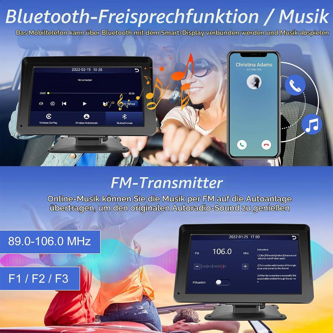 Hodozzy Wireless Carplay Android Auto Tragbarer Bildschirm, 7 Zoll Touchscreen mit AirPlay/Mirror Li