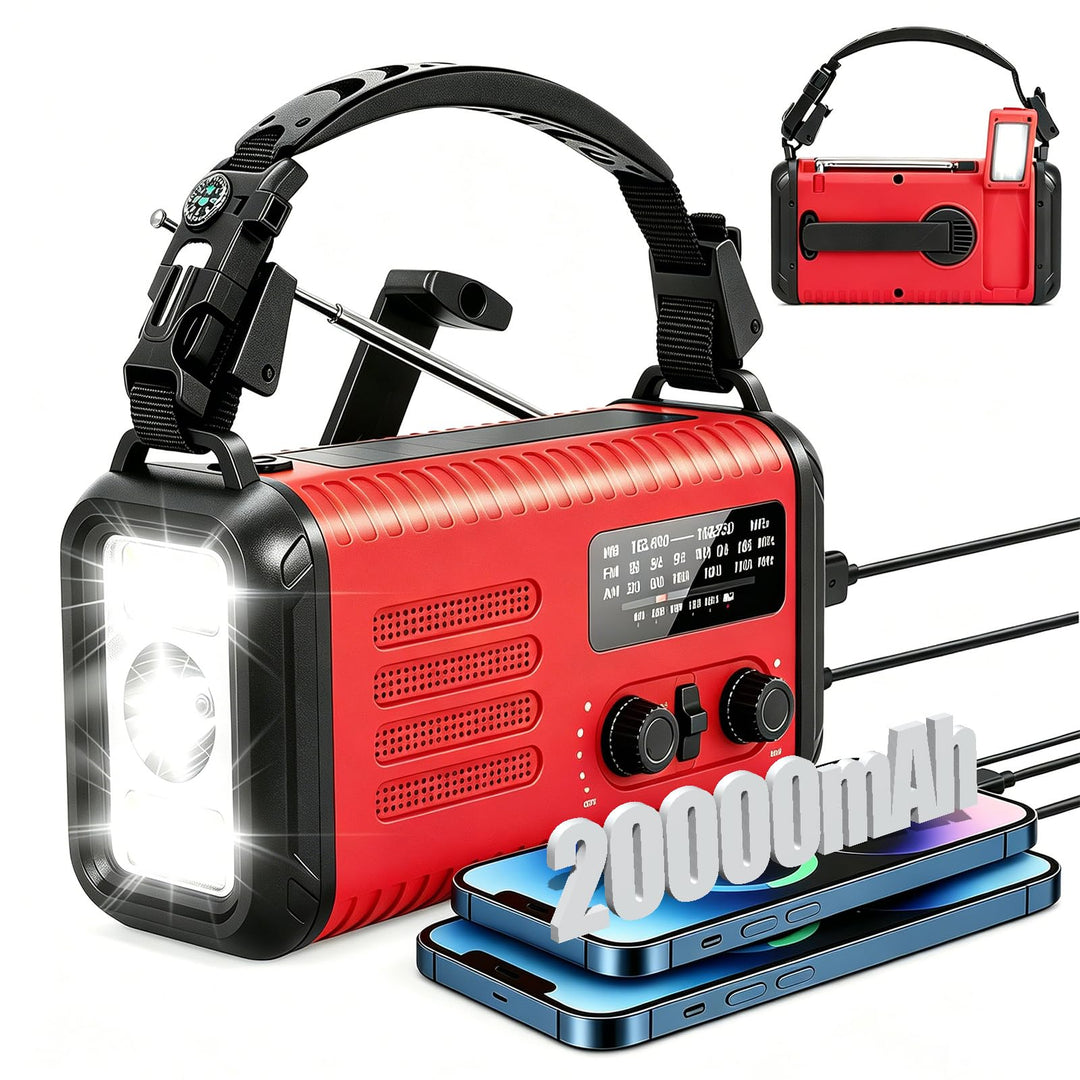 20000mAh / 74000mWh Notfallradio, Solar-Hand Kurbelradio AM/FM/NOAA-Wetterradio, batteriebetrieben m