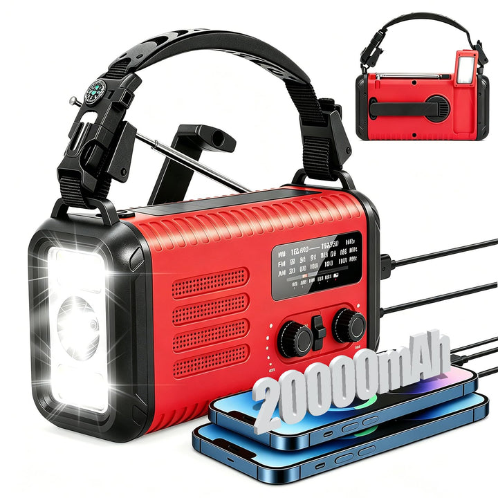 20000mAh / 74000mWh Notfallradio, Solar-Hand Kurbelradio AM/FM/NOAA-Wetterradio, batteriebetrieben m