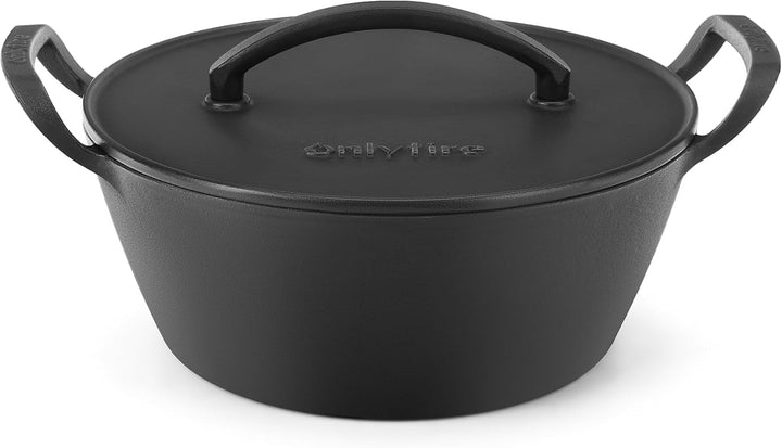 Onlyfire Rund Schmortopf mit Deckel, Gusseisen Topf, Brotbacktopf 25cm, Gusseisentopf für Backofen,
