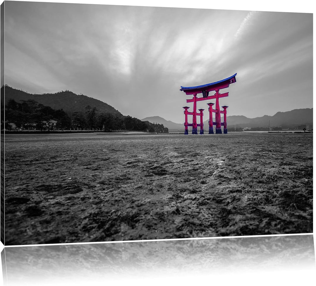 schönes Torii in Hiroshima schwarz/weiss Format: 100x70 auf Leinwand, XXL riesige Bilder fertig gera