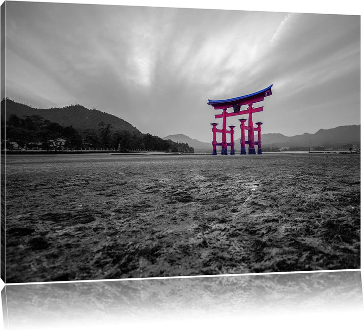 schönes Torii in Hiroshima schwarz/weiss Format: 100x70 auf Leinwand, XXL riesige Bilder fertig gera
