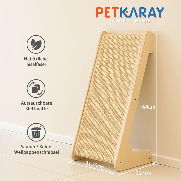 PETKARAY L-förmiges Dual-Use Sisal Kratzbrett für Katzen, 64 cm Hohe Kratzsäule aus Natürlichem Sisa