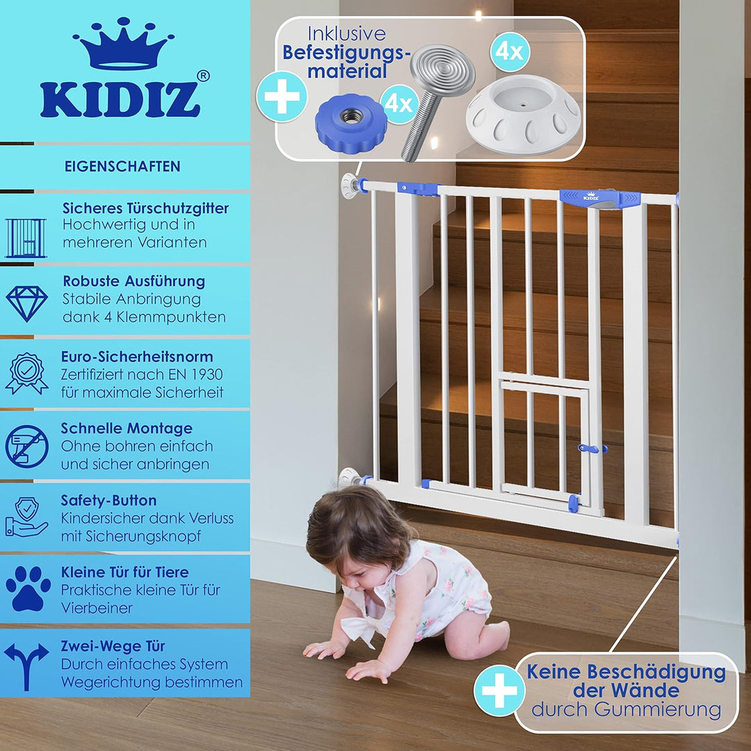 KIDIZ® Türschutzgitter Absperrgitter Treppengitter Kindergitter | mit Türe für Hunde und Katzen, Hau