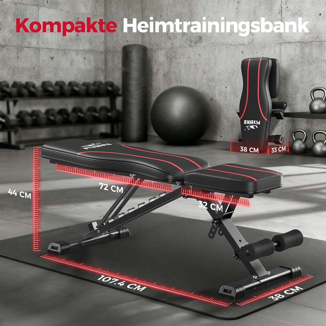 FLYBIRD Verstellbare Hantelbank, 300 kg Tragfähigkeit, Professionelle Multifunktionale Trainingsbank