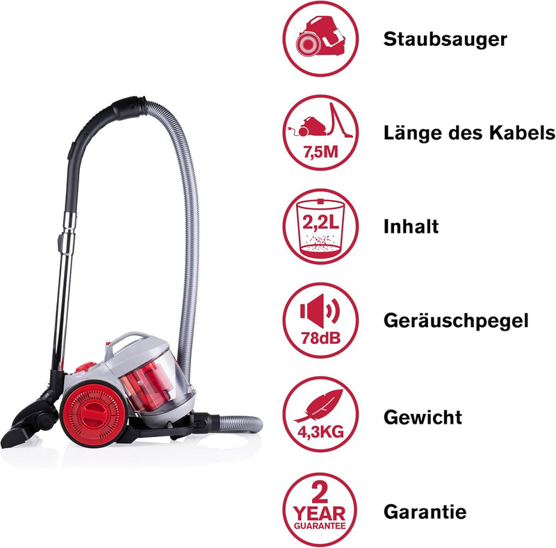 Dirt Devil Staubsauger ohne Beutel DD2503 - Bodenstaubsauger 700W - HEPA 12 Filter - 9M Reichweite -