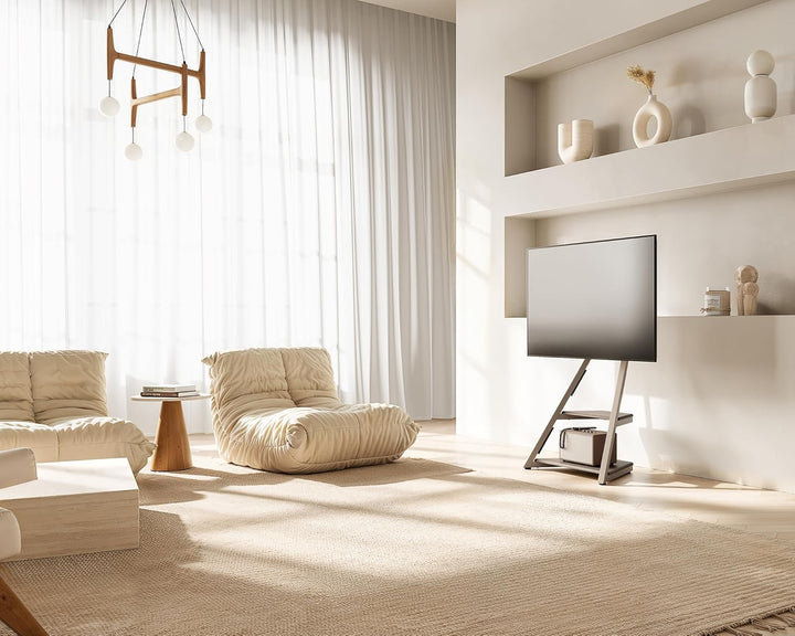 FITUEYES Design TV Ständer Rollbar, Mobiler TV Stand mit Rollen für 32 40 43 55 65 Zoll Flach & Curv