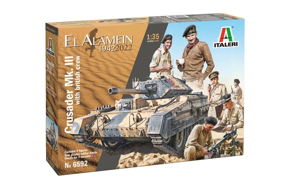 Italeri 6592 1:35 Brit. Crusader Mk.III mit Besatzung-Modellbau, Bausatz, Standmodellbau, Basteln, H