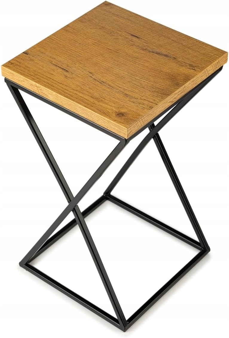 Pflanzenständer Metall 40 cm Hoch - Stabiler und Fester Blumenhocker mit Eiche Optik MDF-Platte auf