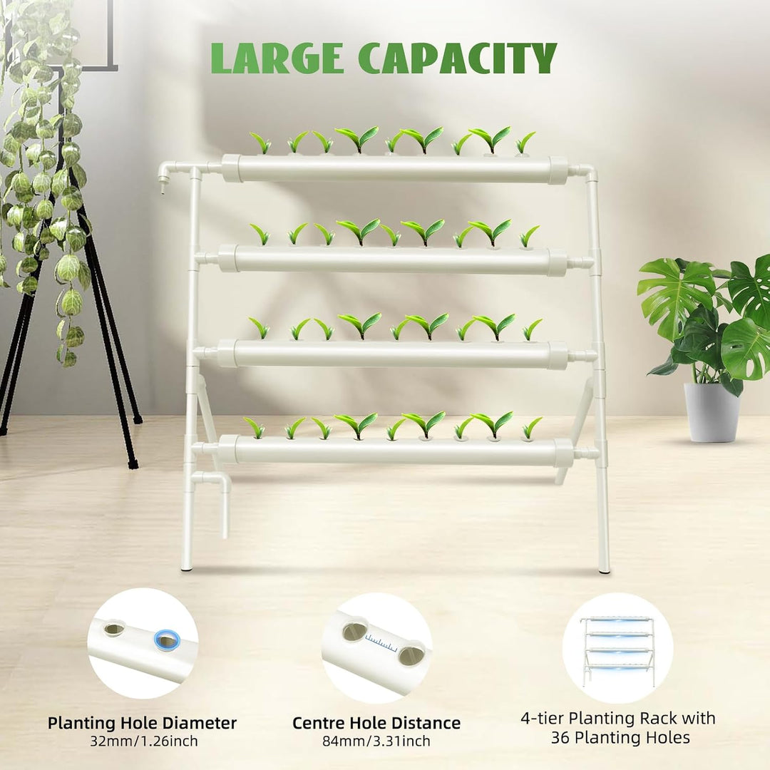 Hydrokultur-Set, 4 Etagen, 36 Löcher, oberirdisches Anbausystem, Wasserpumpe inklusive PVC-U, für Ge