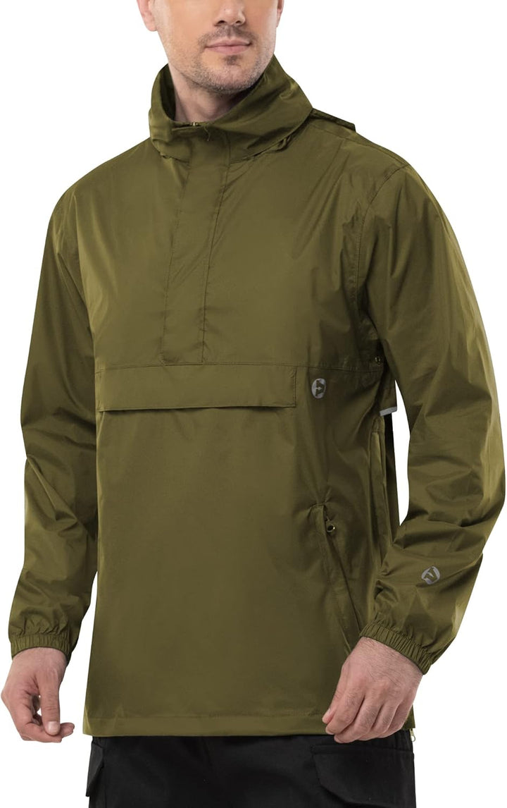 Outdoor Ventures Herren Regenjacke Wasserdichter Pullover mit Kapuze Packbare Reflektierende Jacke L