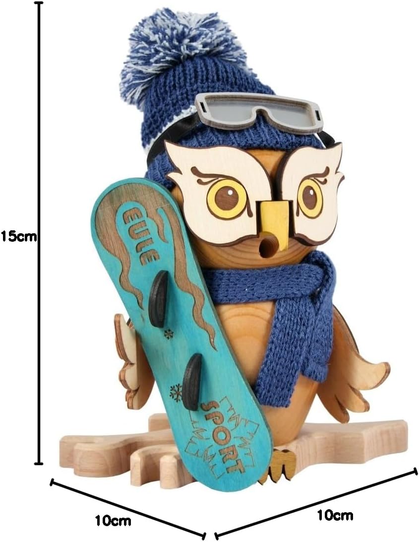 Drechslerei Kuhnert - Rauchfigur/Räucherfigur - Eule mit Snowboard aus Massivholz - ca. 15 cm - Made