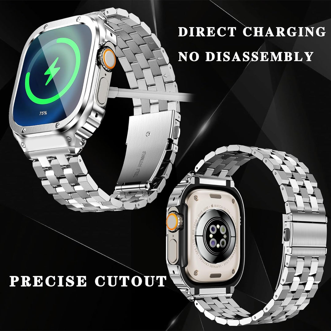 HASLFM Apple Watch Ultra Band mit Gehäuse Kompatibel für Apple Watch Ultra/Ultra 2(49mm), Edelstahl