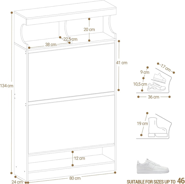 Hzuaneri Schuhschrank, Schuhaufbewahrung, Holz Schuhkipper, Schuhregal, Offenes Fach, Trennwand Vers