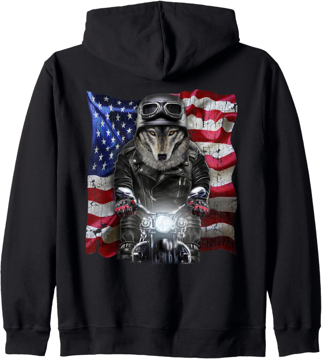 Patriot Wolf auf einem Motorrad mit Flagge der USA Kapuzenjacke