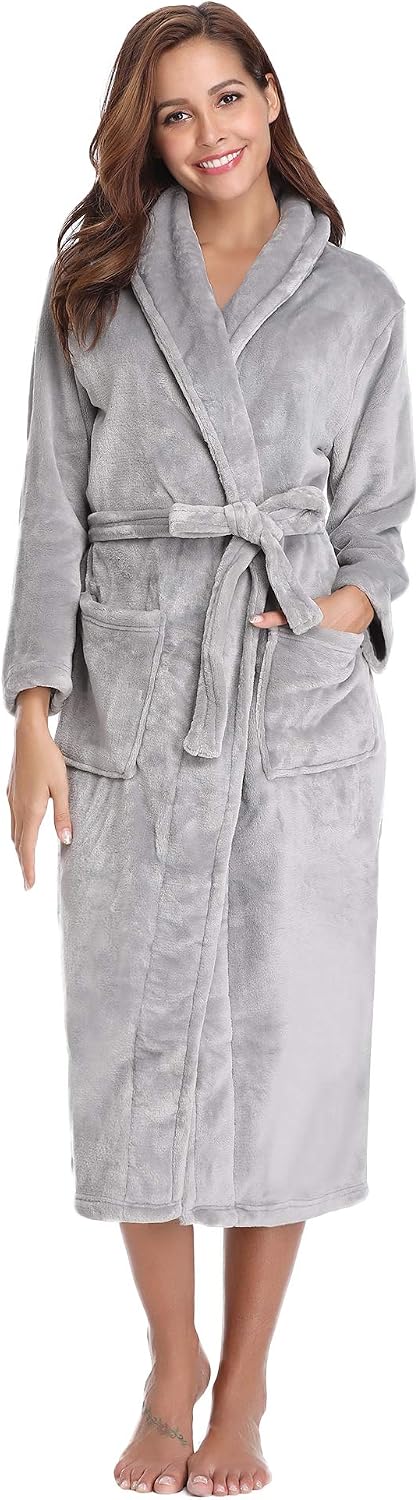Vlazom Winter Bademantel weicher Flanell Bademantel Damen Saunamantel mit Kapuze flauschiger Morgenm