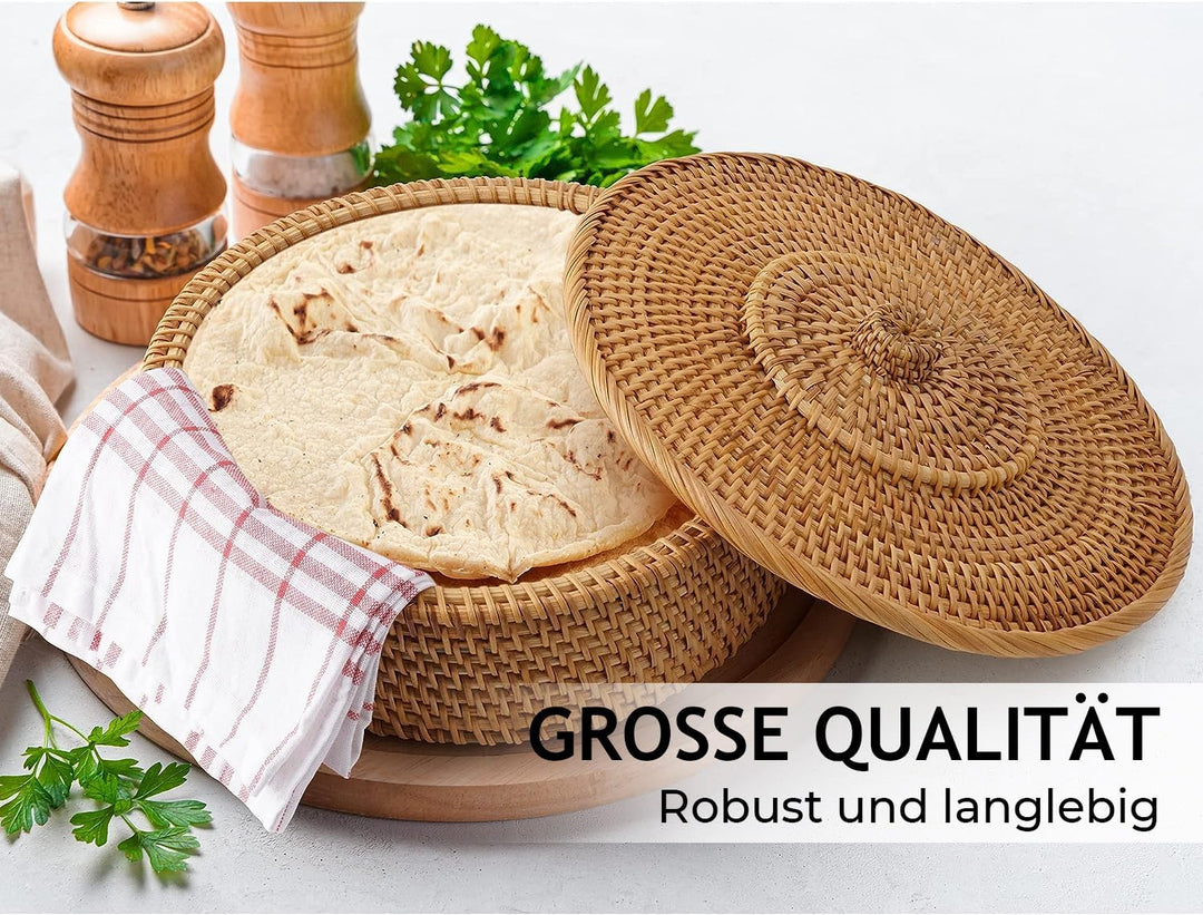 Tortillada - 26 cm Tortilla Wärmer/Tortilla Wärmer Korb Handgemacht aus Rattan inkl. Geschirrtuch au