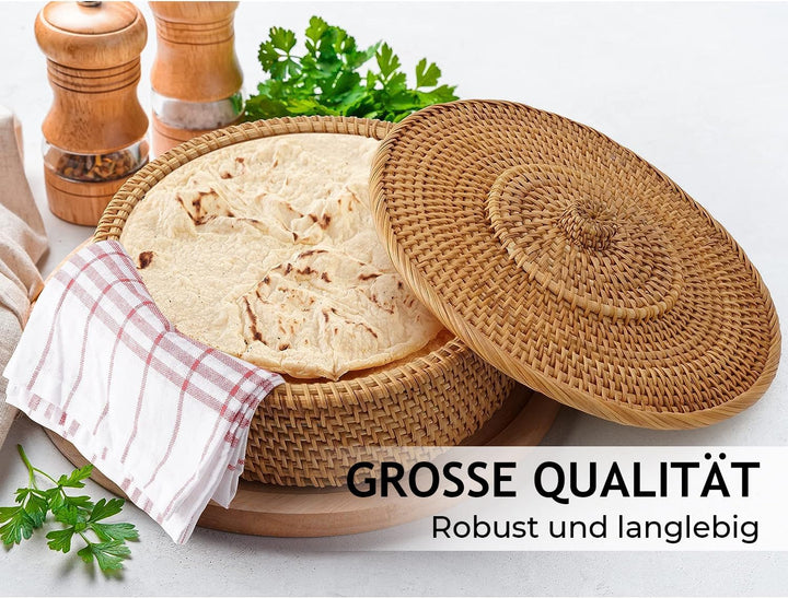 Tortillada - 26 cm Tortilla Wärmer/Tortilla Wärmer Korb Handgemacht aus Rattan inkl. Geschirrtuch au
