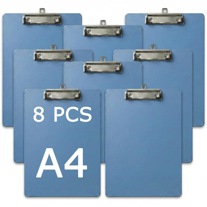 SHUESS 8er Klemmbrett A4 aus Kunststoff, Blau Klemmbretter A4 Schreibbrett mit Gummierter Metallklem