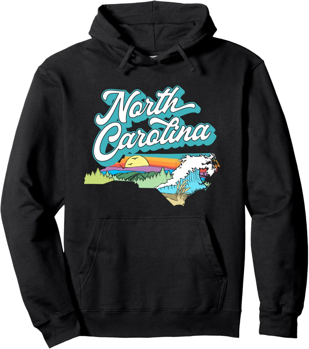 North Carolina Vintage Nature Lover Mountains & Beach Retro Pullover Hoodie