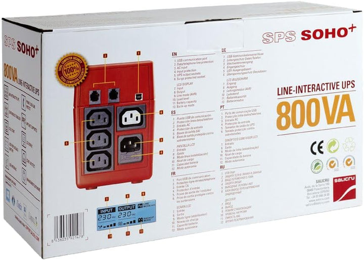 Salicru 2F70569 647AA000025 - SPS.800 SOHO+ - LINE-Interactive IN 800VA, 800VA