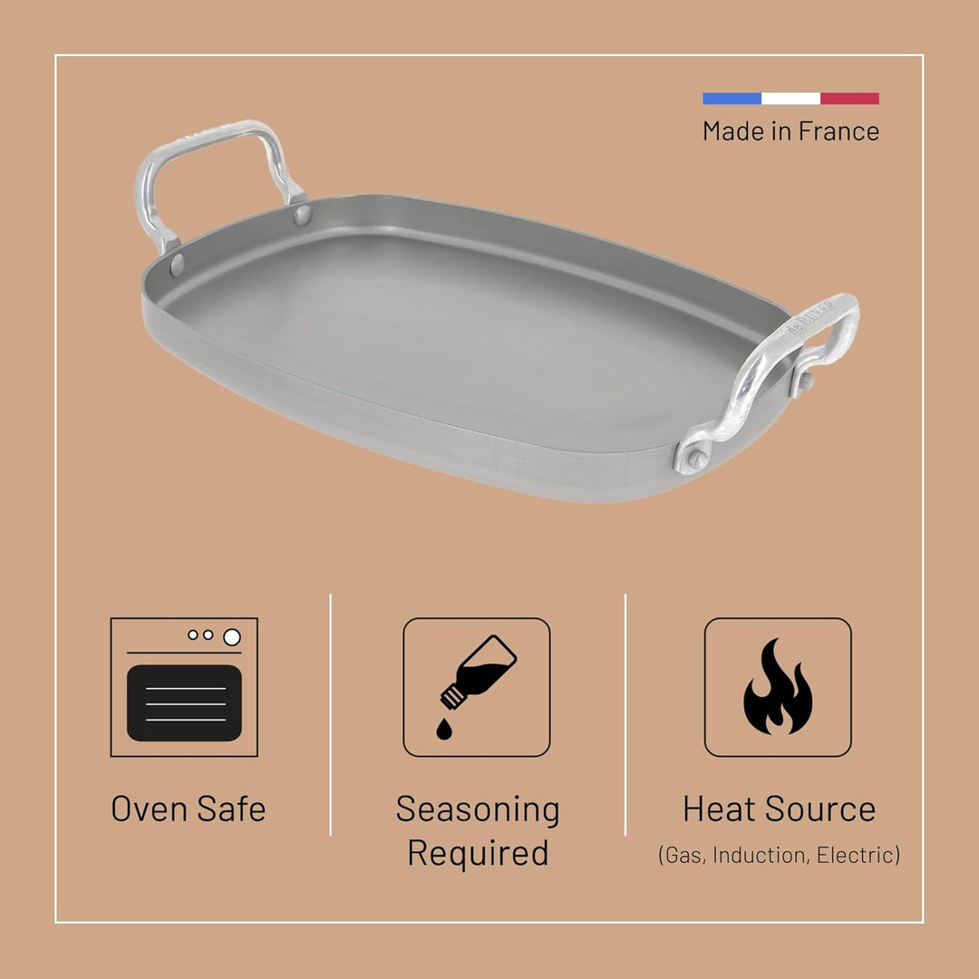 De Buyer 5640.02 Plancha Mineral B Element für zum Backen 38 x 26 cm, Silber, Silberfarben