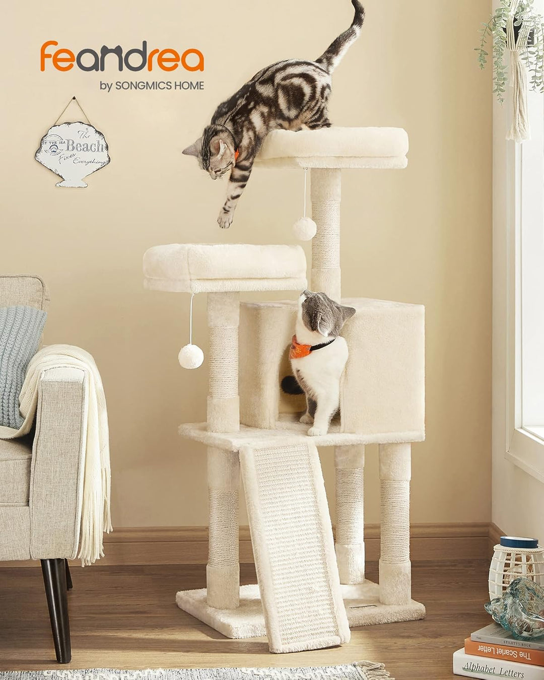 Feandrea Kratzbaum klein, Katzenbaum mit Kratzbrett, Plattformen, für Katze, weicher Plüsch, 115 cm,