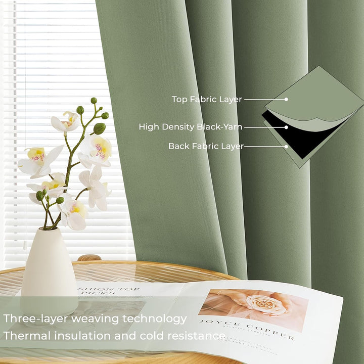 MRTREES Thermo Gardinen mit Ösen Blickdicht Grün für Küche Fenster Wohnzimmer Modern Kurz 2er Set H