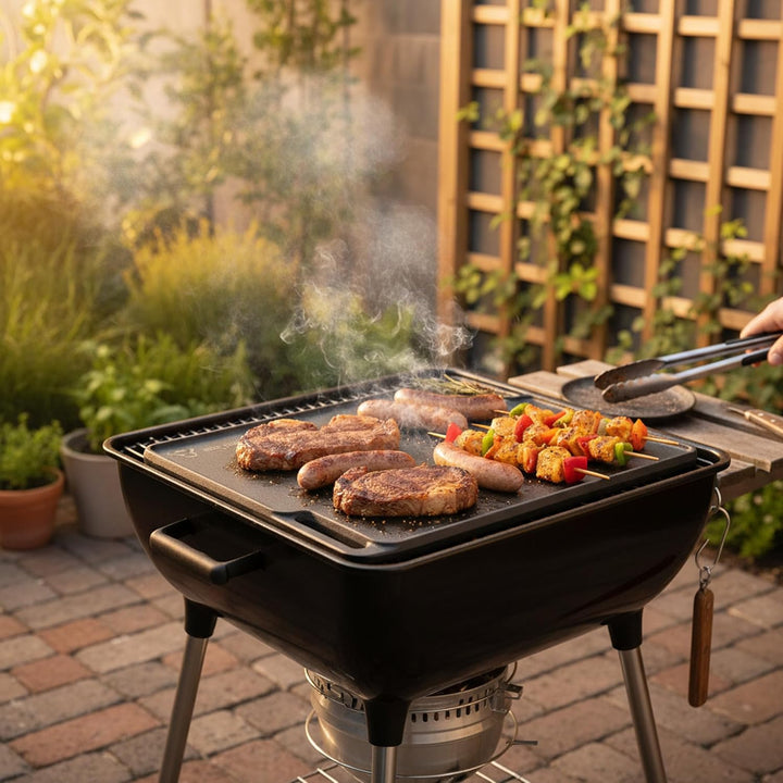 BBQ-Toro Gusseisen Grillplatte mit Griffen | 40 x 23 cm | Wendeplatte, beidseitig verwendbar | Recht