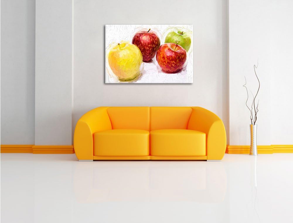 Äpfel Pinsel Effekt, Format: 100x70 auf Leinwand, XXL riesige Bilder fertig gerahmt mit Keilrahmen,