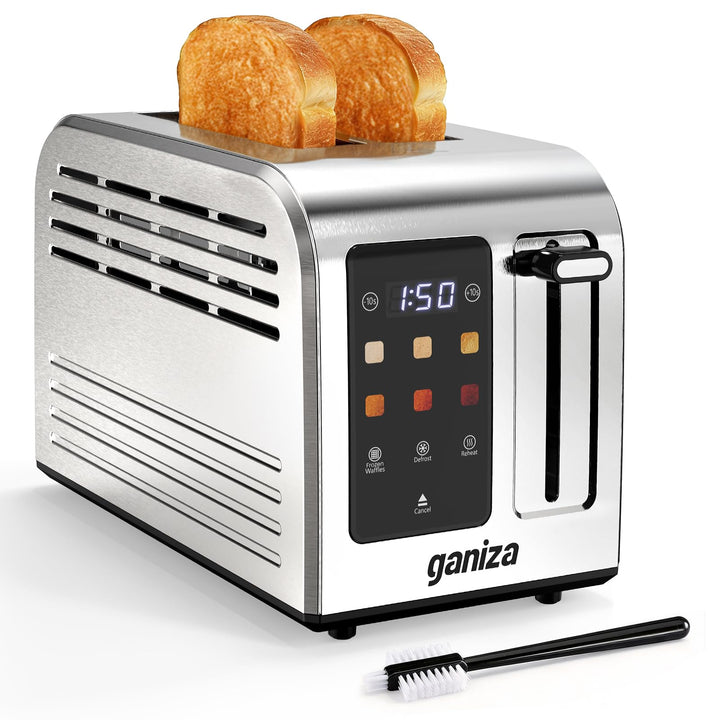 Ganiza Smart Toaster 2 Scheiben, Toaster Edelstahl mit Touchscreen, digitaler Timer, 6 Bräunungsstuf