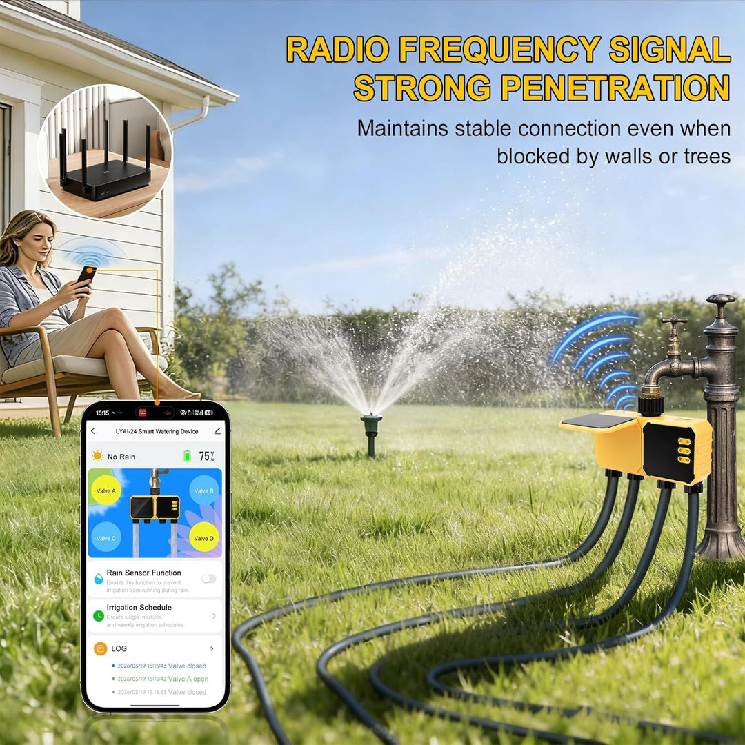 Nikou Bewässerungscomputer WLAN mit 4 Ausgänge, Solaranlagen Bewässerungssystem Zeitschaltuhr Garten