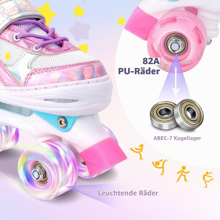 Runcinds 4 Grössen Verstellbare Kinder Rollschuhe für Mädchen, Jungen, Kleinkinder, mit leuchtenden
