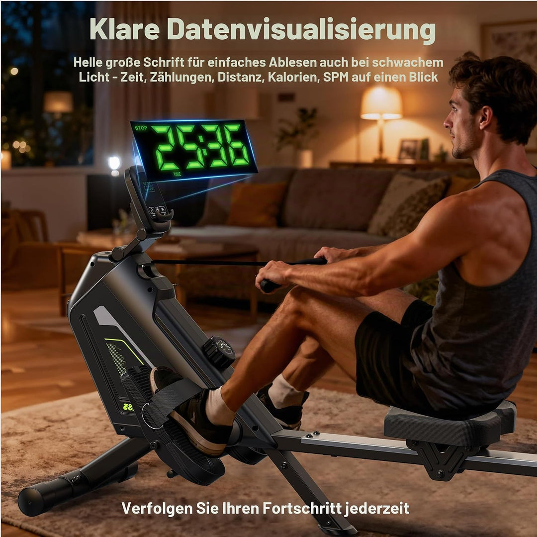 Rudergerät für Zuhause – 16 Widerstandsstufen, leises magnetisches Rudergerät mit APP, 160kg Tragfäh